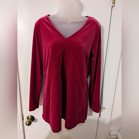 Soft Surroundings Magenta Barbie Pink Comfy Velvet V-neck Long Sleeve Top S - Picture 1 of 3